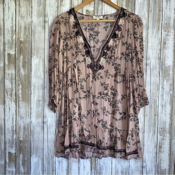 Umgee Tops - Umgee Mauve Floral Tunic Dress